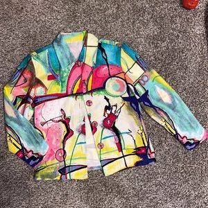 Vintage Abstract Musician Art Collared Button Up